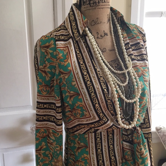 RARE • FORVER 21 • Gorgeous Baroque Maxi Coat Duster Green, Gold, Black & White - Picture 5 of 16